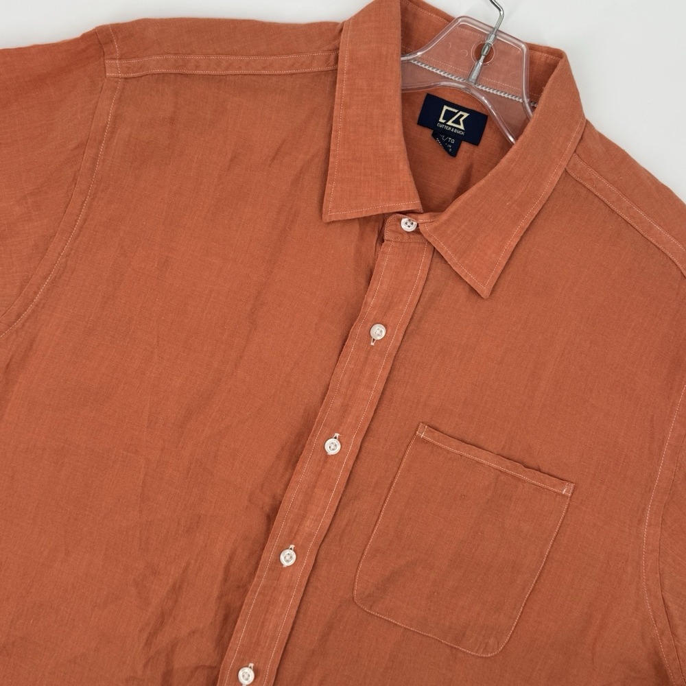 Cutter & Buck 100% Linen Button Up Shirt Men's  XL Orange Camp Golf Casual Beach